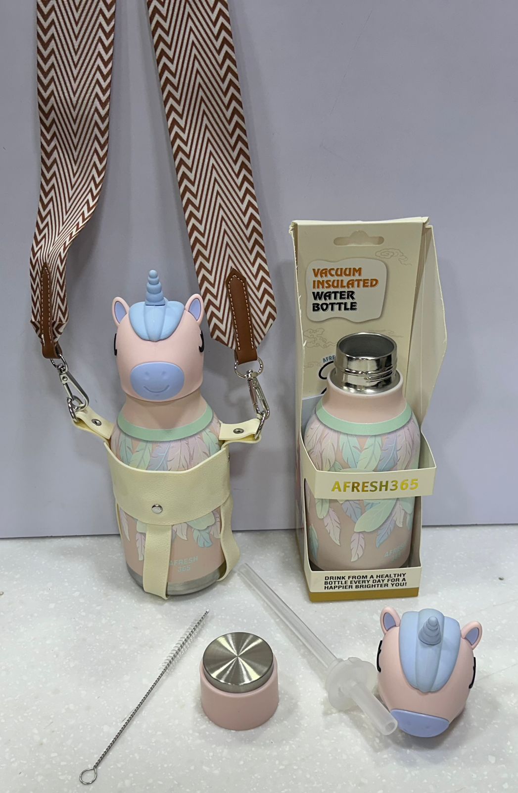Stainless Steel Vacuum Thermos Cup 450ml Cartoon Animal Head Design With Straw Water Bottle For Childern