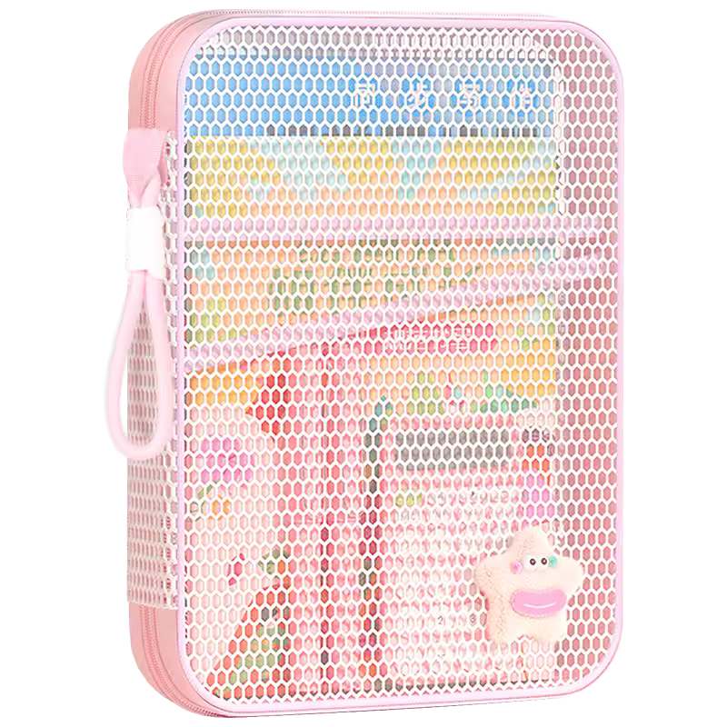 Light Color A4 Portable Zipper Mesh Subject Classification Document & Book Bag for Junior High School Students