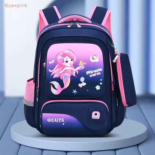 Kawai Unisex Dinosaur Mermaid Backpack Waterproof School Bag with USB Port Zipper