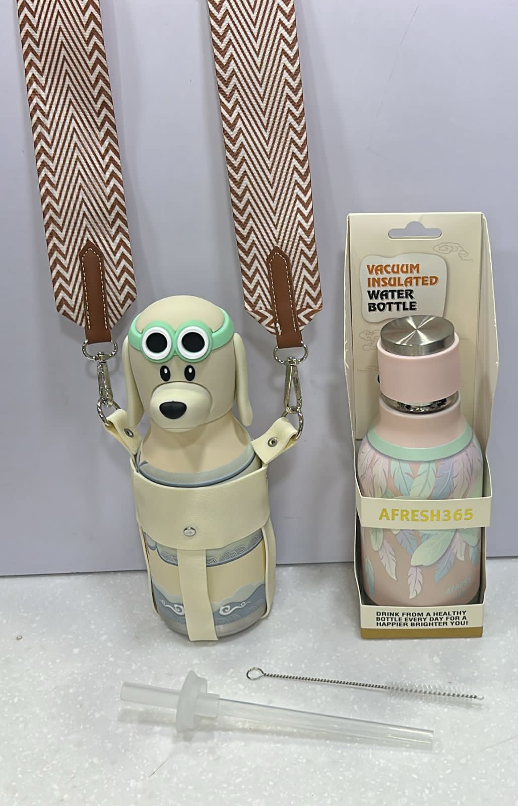 Stainless Steel Vacuum Thermos Cup 450ml Cartoon Animal Head Design With Straw Water Bottle For Childern