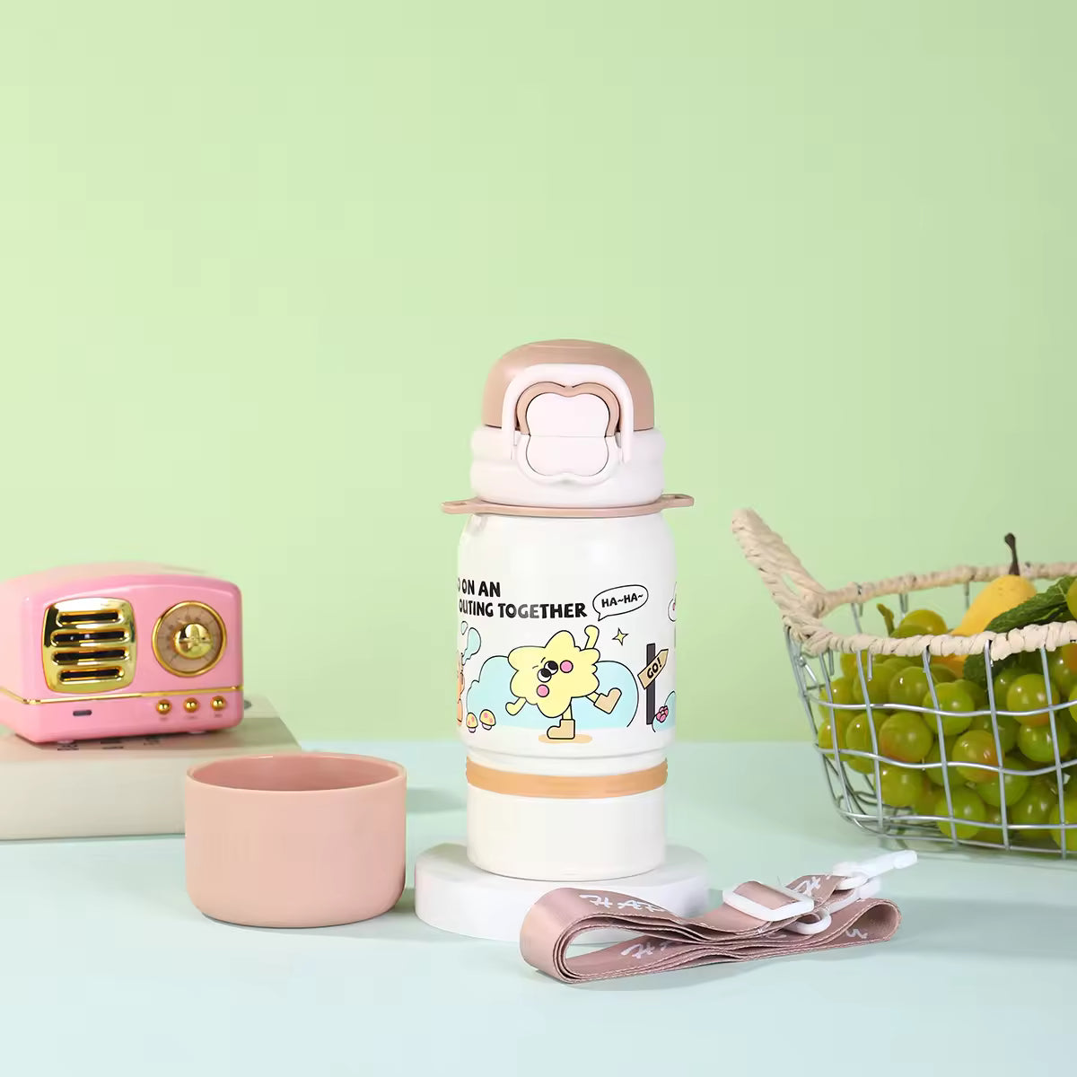 Student Rabbit Cute Straw Water Bottle with Strap