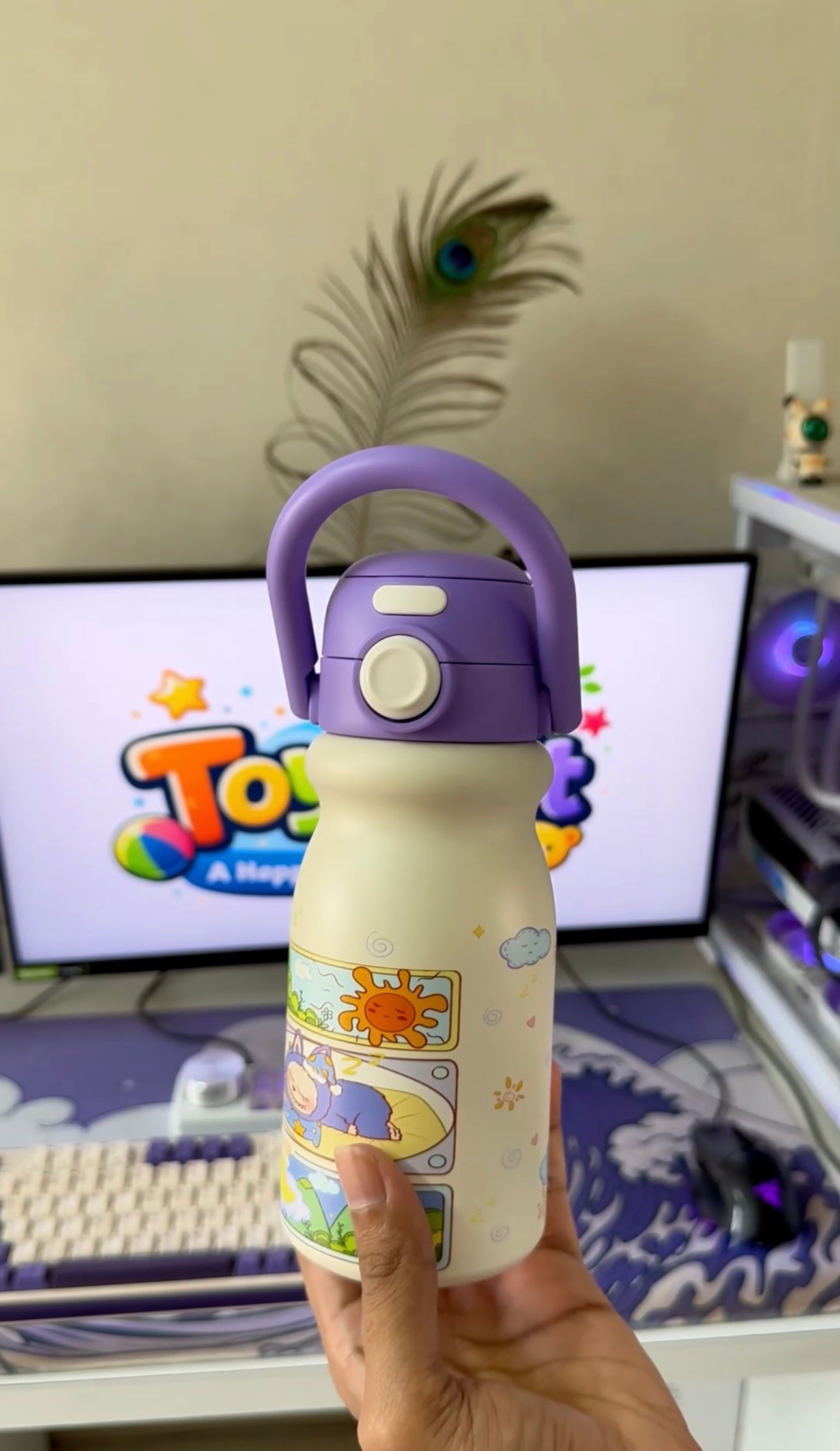 Stainless Steel Double-Drink Pop-Up Student Insulated Vacuum Thermos Water Bottle Flash With Handle