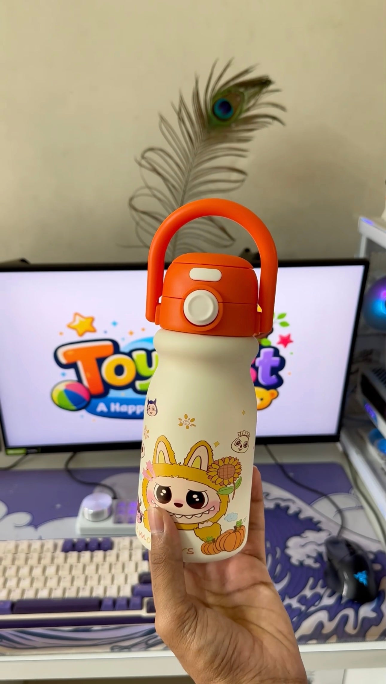 Stainless Steel Double-Drink Pop-Up Student Insulated Vacuum Thermos Water Bottle Flash With Handle