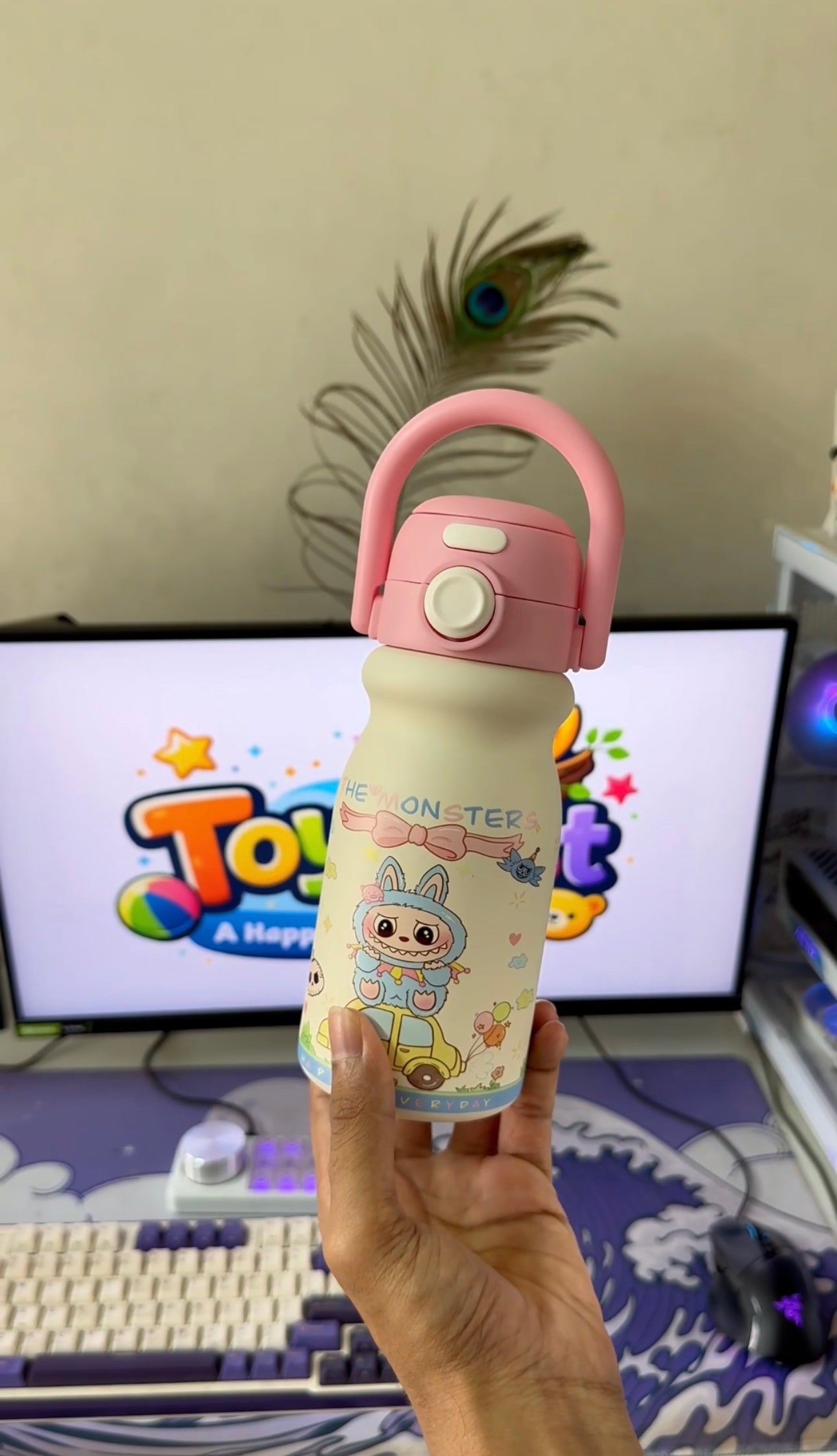 Stainless Steel Double-Drink Pop-Up Student Insulated Vacuum Thermos Water Bottle Flash With Handle