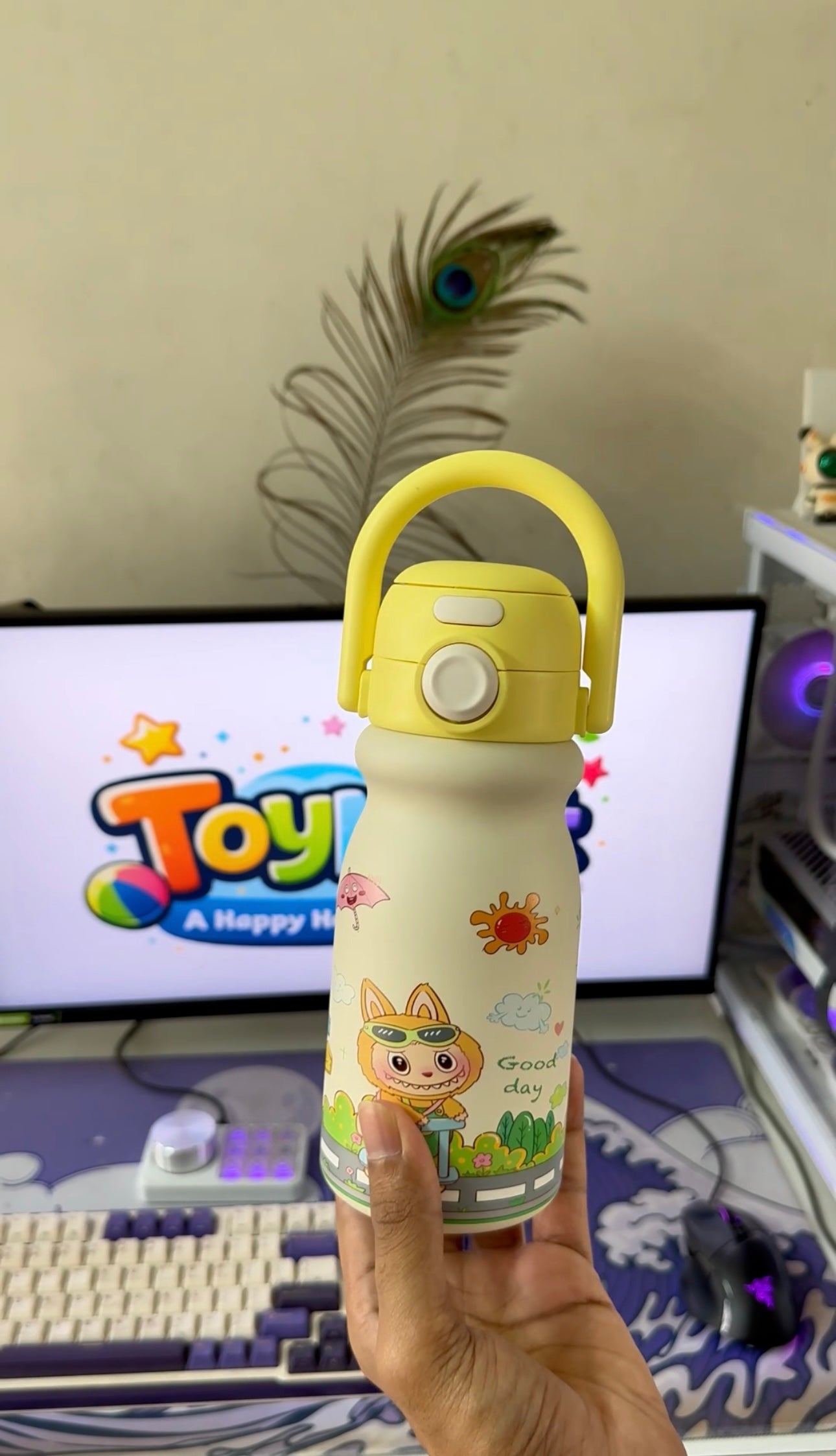 Stainless Steel Double-Drink Pop-Up Student Insulated Vacuum Thermos Water Bottle Flash With Handle