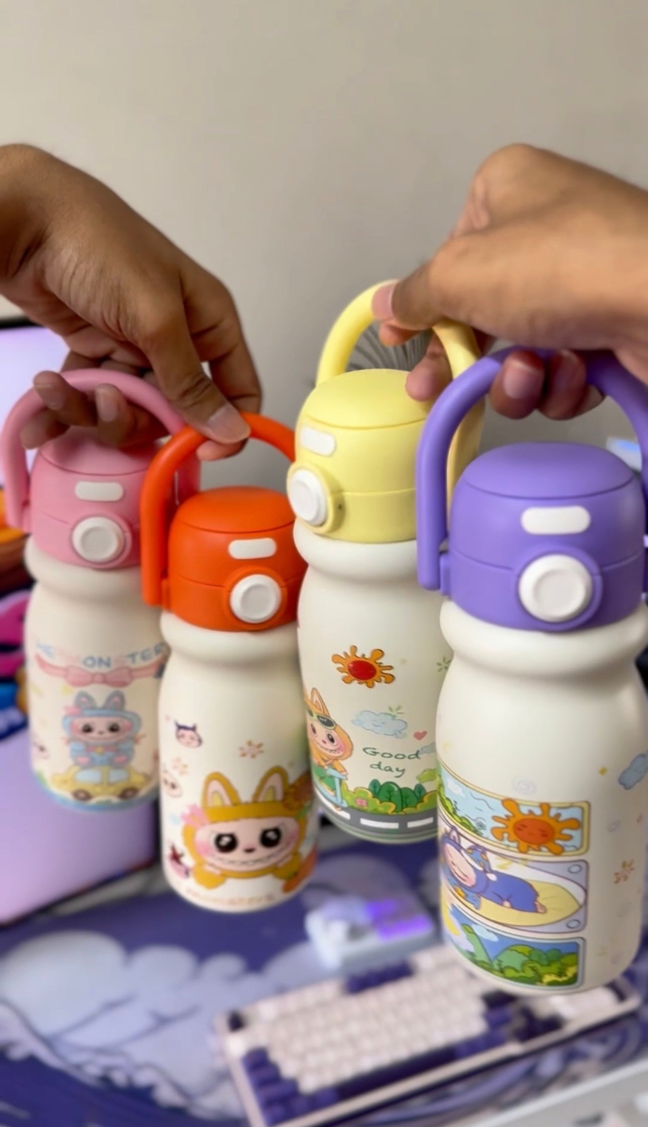 Stainless Steel Double-Drink Pop-Up Student Insulated Vacuum Thermos Water Bottle Flash With Handle