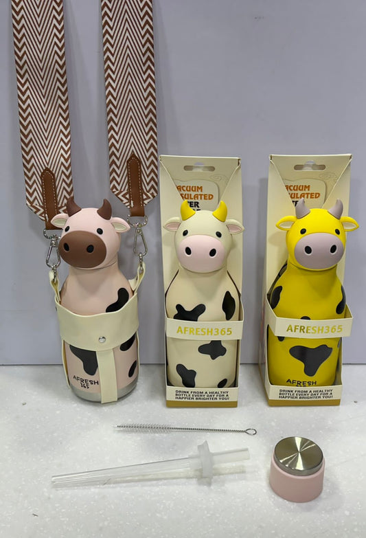 Stainless Steel Vacuum Thermos Cup 450ml Cartoon Animal Head Design With Straw Water Bottle For Childern