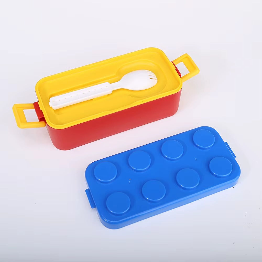 Blocks Lunch Box 550ml 2 Compartment Children's Plastic Lunch Bento Box with Spoon