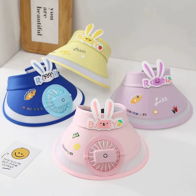Children's Sun Protection Hat Baby Summer Empty Top Hat Outdoor Cartoon Rabbit Visor Cap With Large Brim