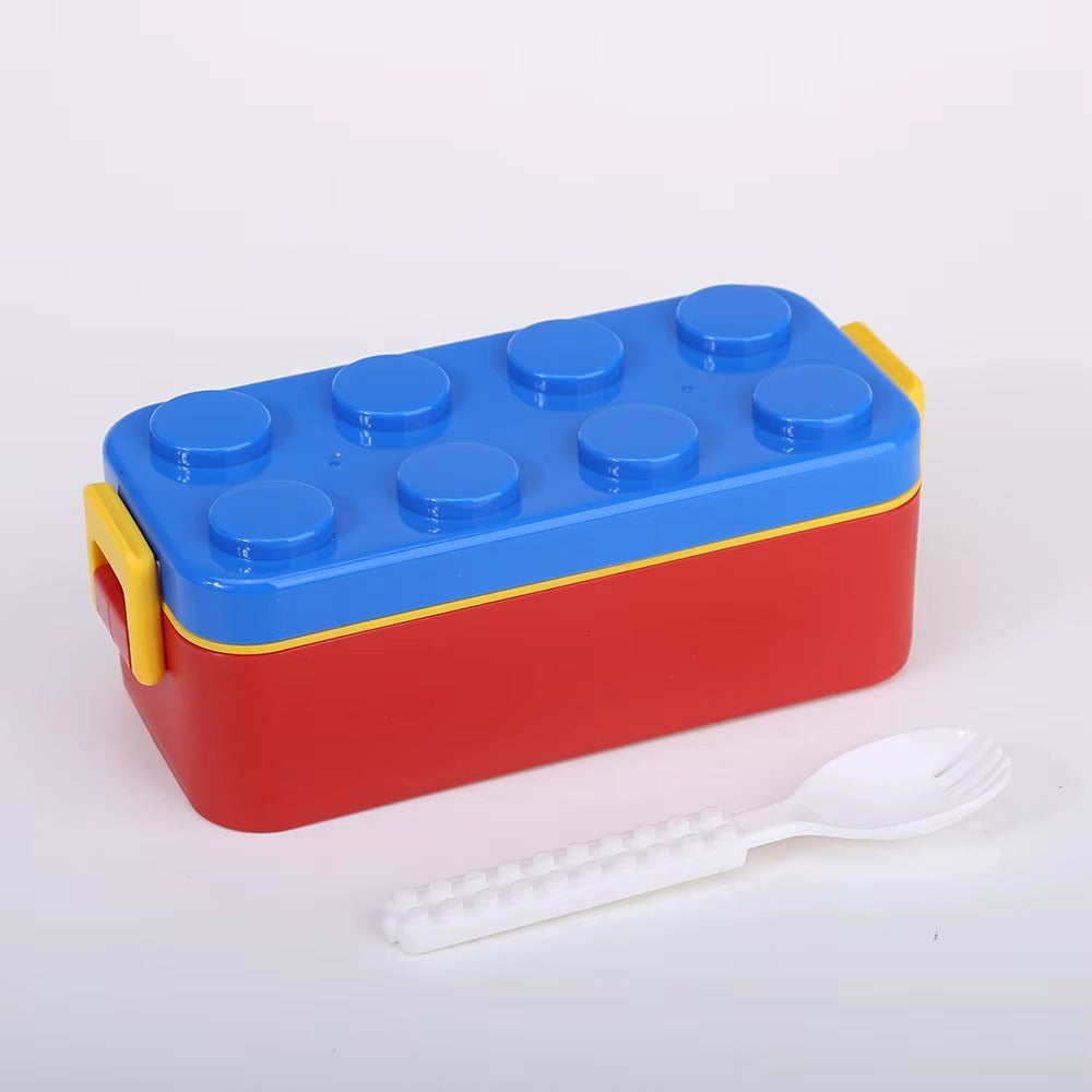 Blocks Lunch Box 550ml 2 Compartment Children's Plastic Lunch Bento Box with Spoon