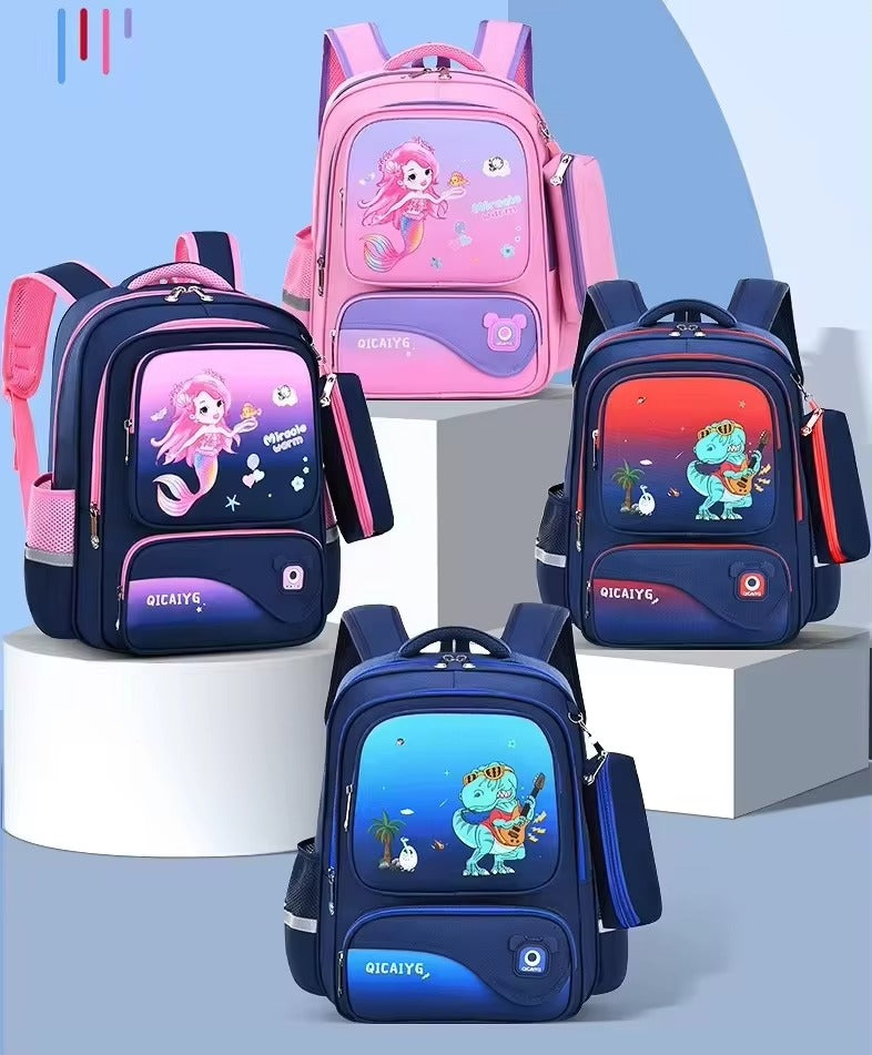 Kawai Unisex Dinosaur Mermaid Backpack Waterproof School Bag with USB Port Zipper
