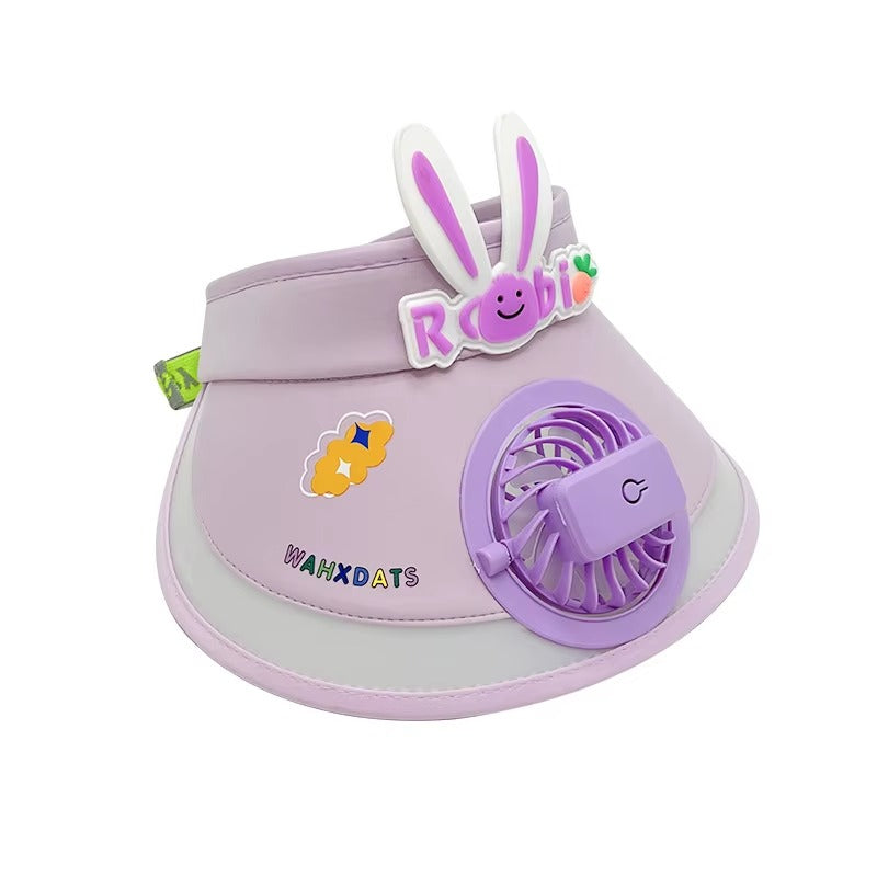 Children's Sun Protection Hat Baby Summer Empty Top Hat Outdoor Cartoon Rabbit Visor Cap With Large Brim