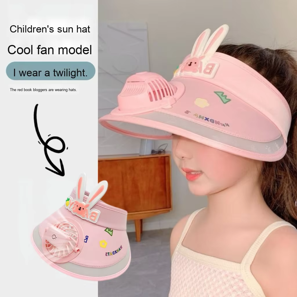 Children's Sun Protection Hat Baby Summer Empty Top Hat Outdoor Cartoon Rabbit Visor Cap With Large Brim
