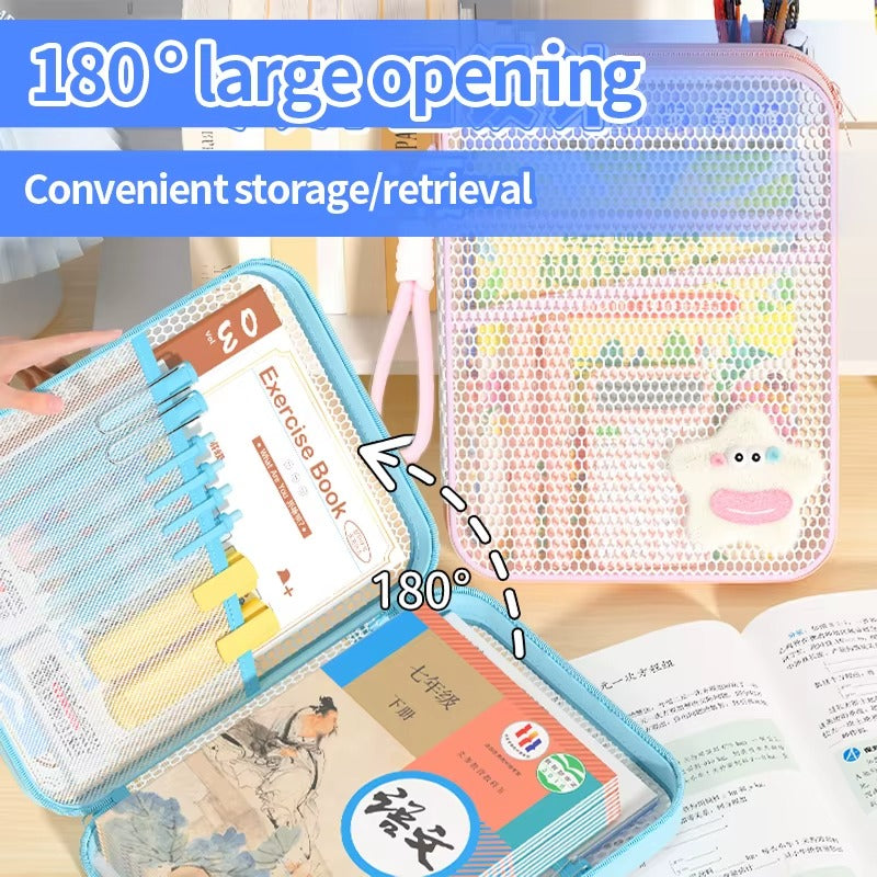 Light Color A4 Portable Zipper Mesh Subject Classification Document & Book Bag for Junior High School Students