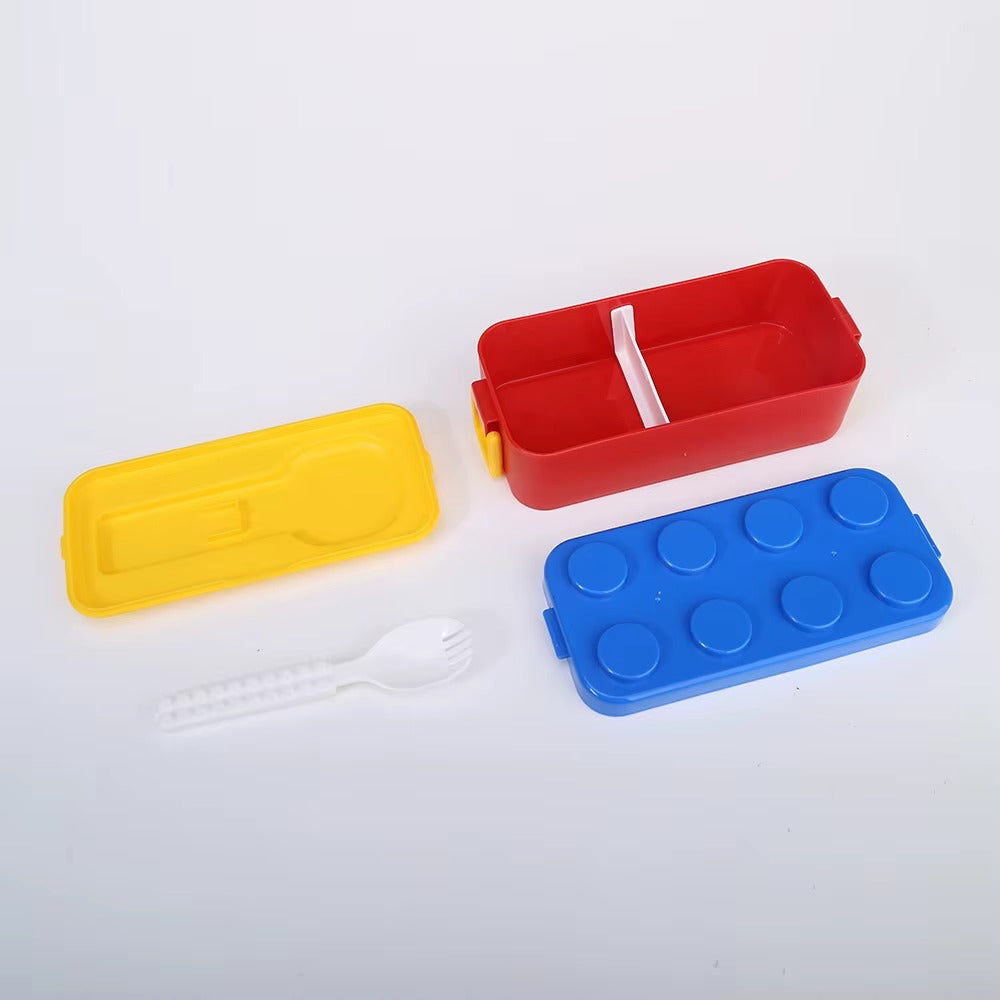 Blocks Lunch Box 550ml 2 Compartment Children's Plastic Lunch Bento Box with Spoon