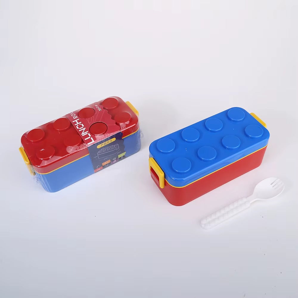 Blocks Lunch Box 550ml 2 Compartment Children's Plastic Lunch Bento Box with Spoon