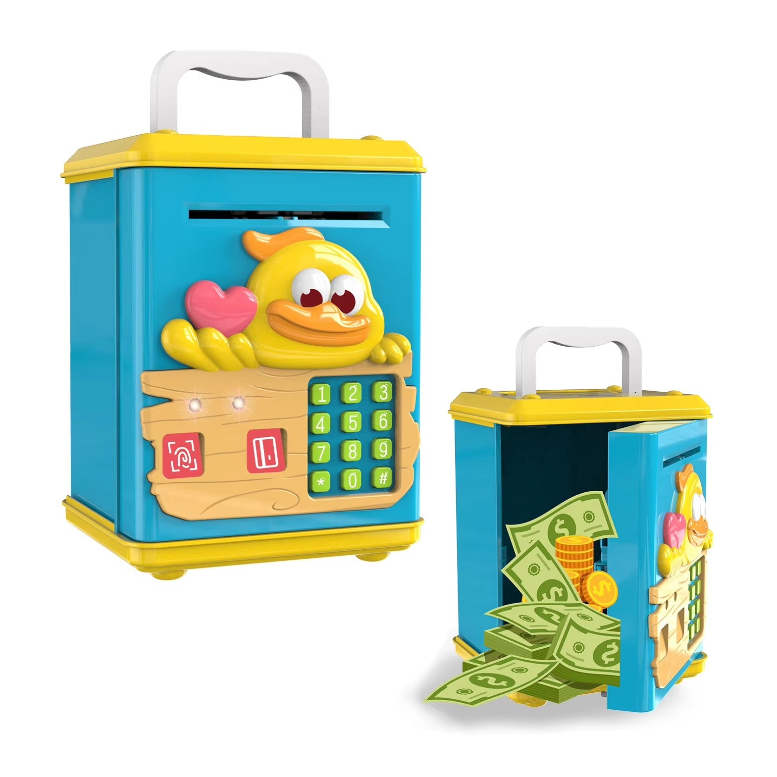 Kids Plastic Money Box Simulated Fingerprint Password Swiping Card Light Sounds Cartoon Saving Pot Toys