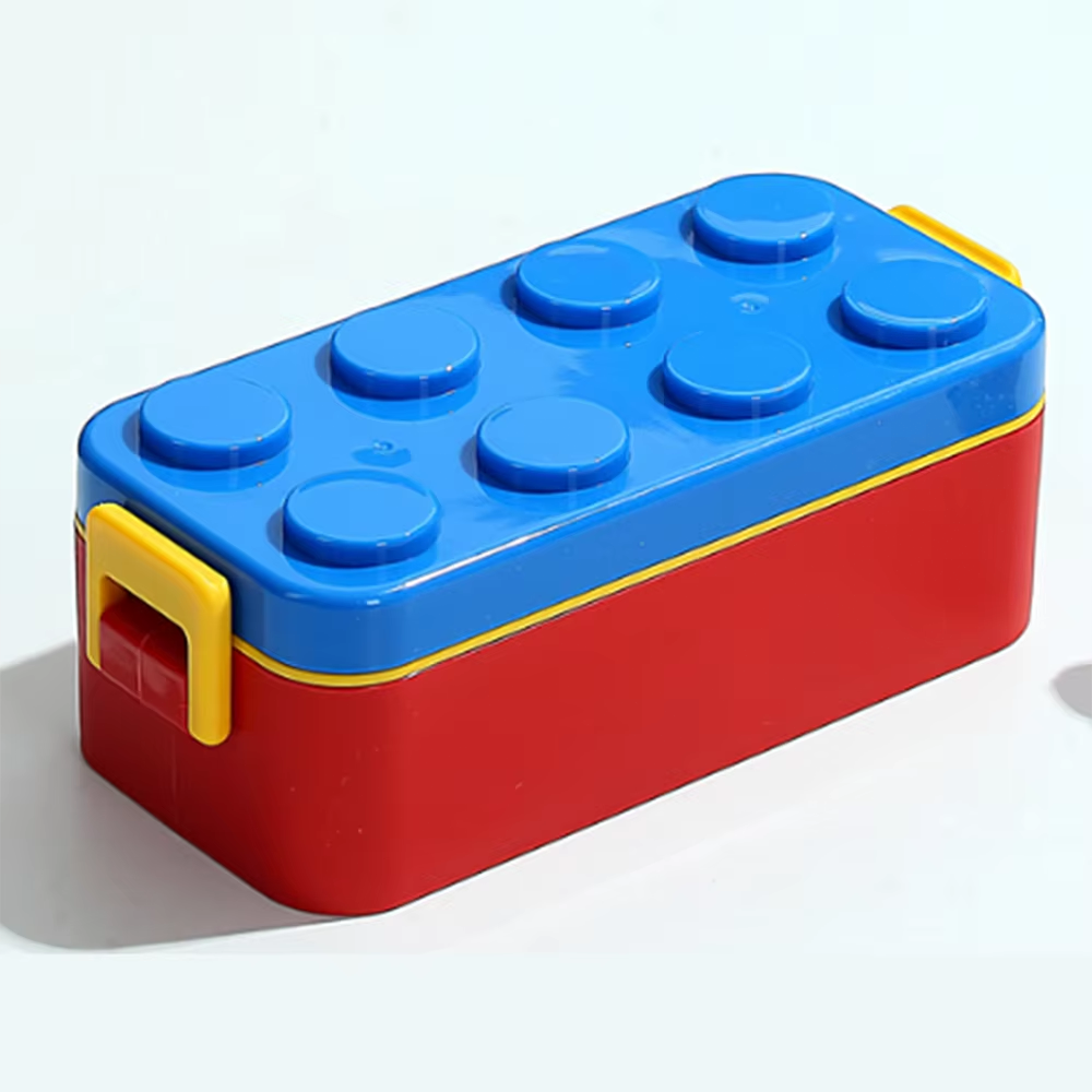 Blocks Lunch Box 550ml 2 Compartment Children's Plastic Lunch Bento Box with Spoon