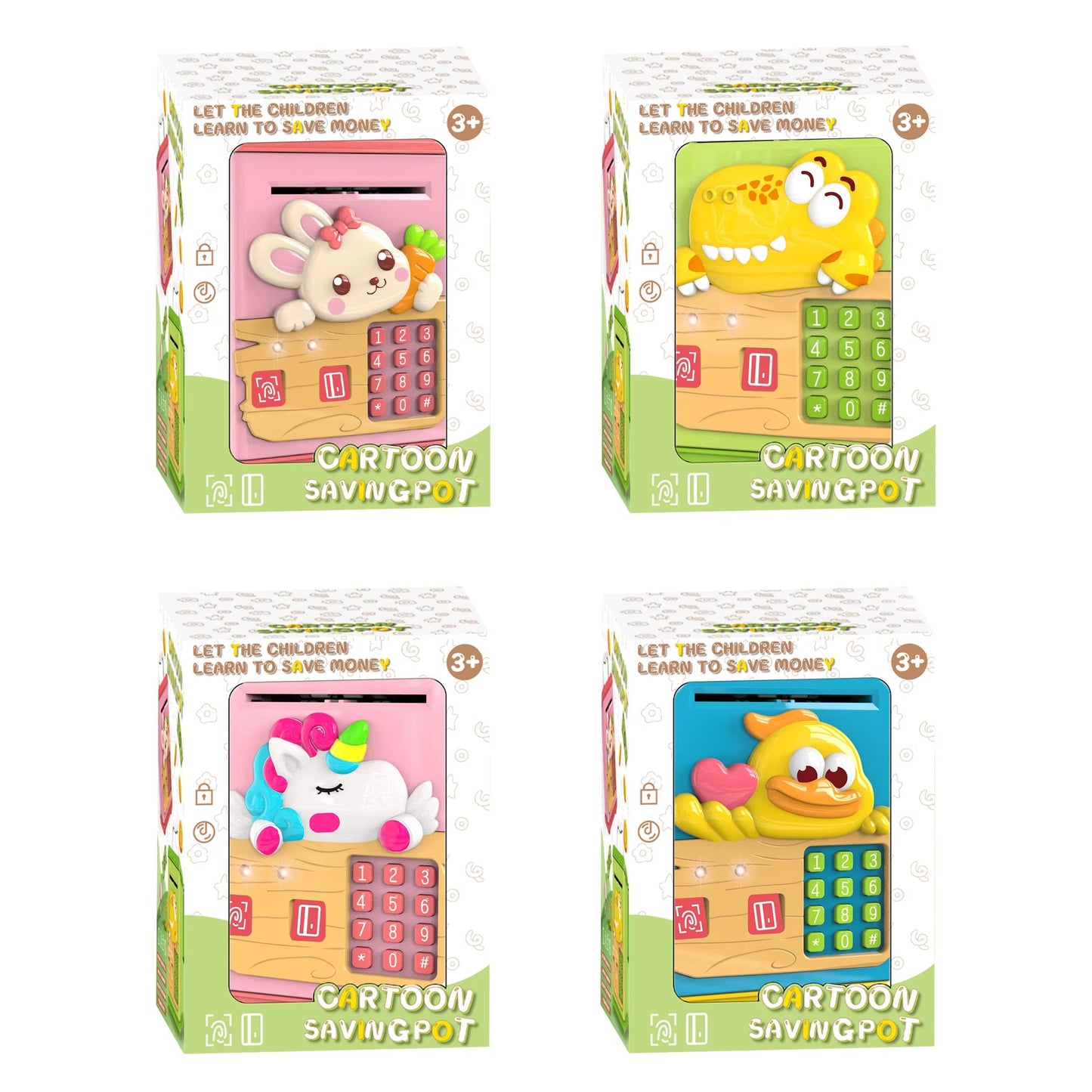 Kids Plastic Money Box Simulated Fingerprint Password Swiping Card Light Sounds Cartoon Saving Pot Toys
