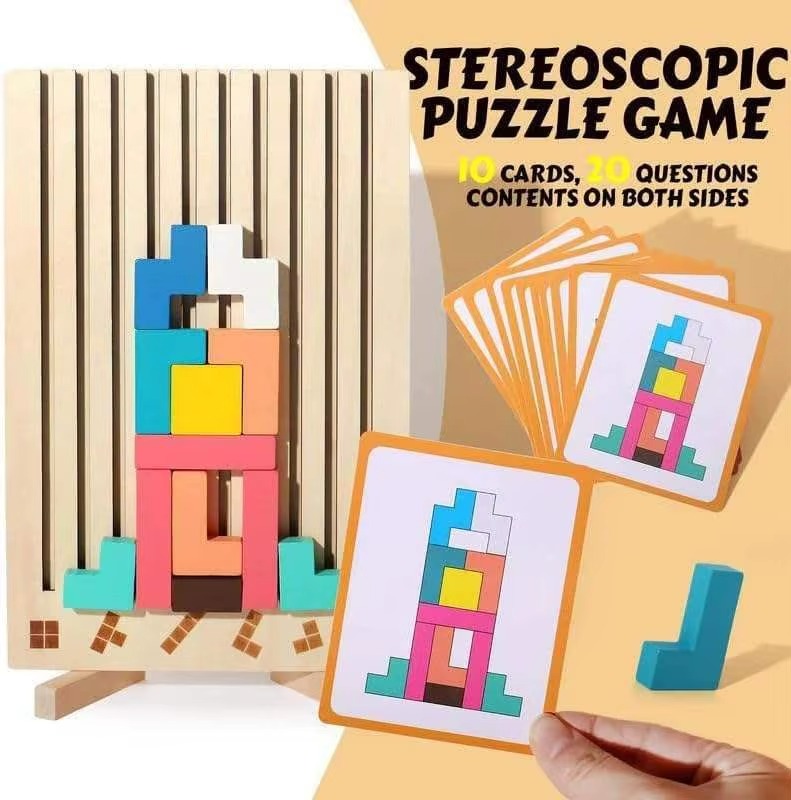 Macaroon Color 3D Russia Puzzle Block Educational Montessori Wooden Jigsaw Toy for Boys and Girls Made of Wood