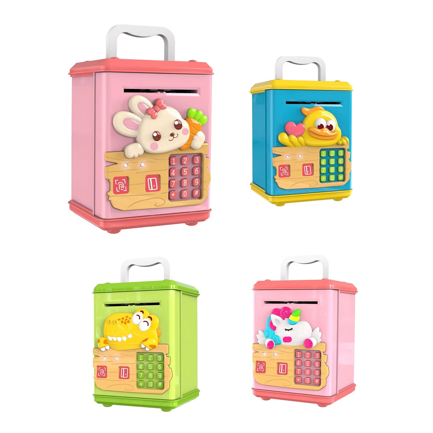 Kids Plastic Money Box Simulated Fingerprint Password Swiping Card Light Sounds Cartoon Saving Pot Toys
