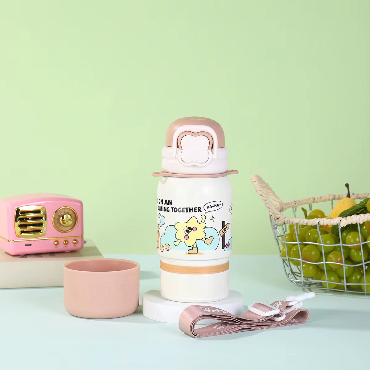 Student Rabbit Cute Straw Water Bottle with Strap