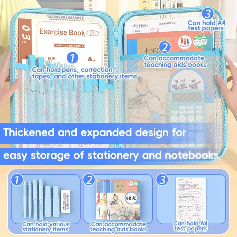 Light Color A4 Portable Zipper Mesh Subject Classification Document & Book Bag for Junior High School Students