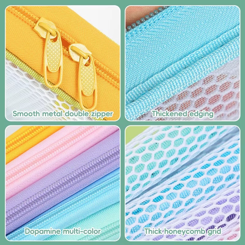 Light Color A4 Portable Zipper Mesh Subject Classification Document & Book Bag for Junior High School Students